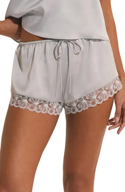 Etam Naeva Lace Trim Satin Pajama Shorts In Gray