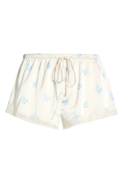 Etam Noreen Floral Lace Trim Mesh Pajama Shorts In White
