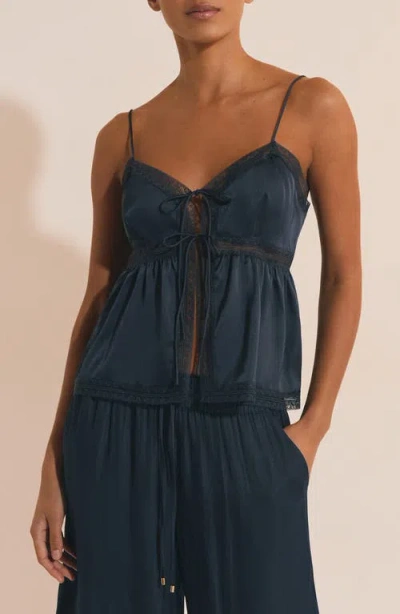 Etam Noreen Tie Front Pajama Camisole In Blue