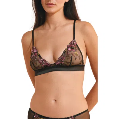 Etam Nova Embroidered Triangle Bralette In Brown