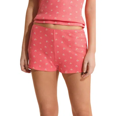 Etam Ondine Floral Waffle Knit Cotton Pajama Shorts In Pink
