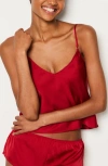 Etam Open Back Satin Pajamas In Red