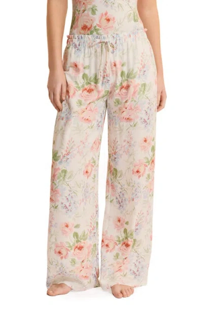 Etam Orchidee Floral Wide Leg Pajama Pants In White