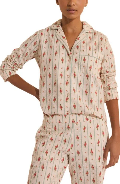 Etam Orea Floral Swiss Dot Chemise Button-up Pajama Shirt In Multi