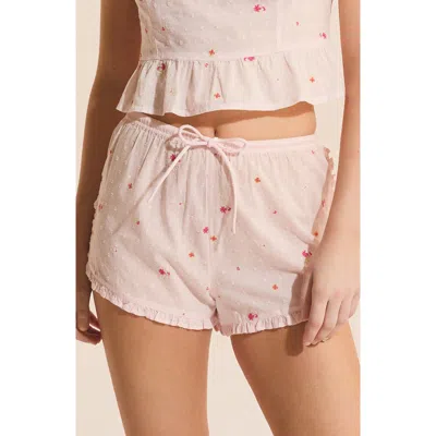 Etam Oria Floral Swiss Dot Cotton Pajama Shorts In Pink