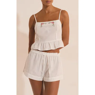 Etam Orphee Embroidered Crop Cotton Pajama Camisole In White