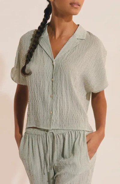 Etam Oselia Stripe Short Sleeve Chemise Button-up Pajama Shirt In Green