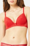 Etam Panama Underwire Plunge Push-up Bra In Red