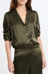 Etam Pearly Silk Chemise Button-up Pajama Shirt In Brown