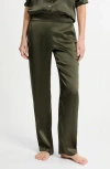 Etam Pearly Silk Straight Leg Pajama Pants In Green