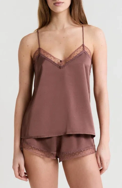 Etam Plume Lace Trim Satin Camisole In Brown