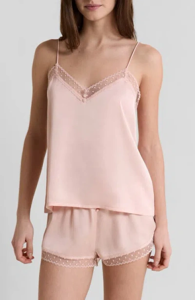 Etam Plume Lace Trim Satin Camisole In Pink
