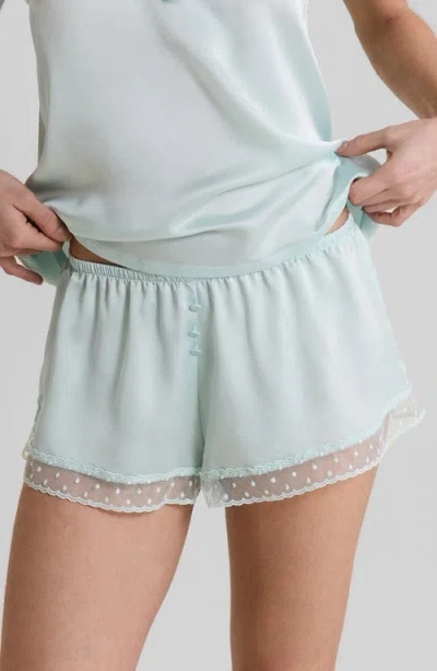 Etam Plume Lace Trim Satin Shorts In Blue