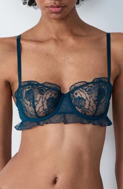 Etam Poesie Underwire Balconette Bra In Petrol Blue