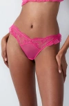 Etam Posie Embroidered Mesh Thong In Fuchsia