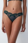 Etam Posie Embroidered Mesh Thong In Petrol Blue