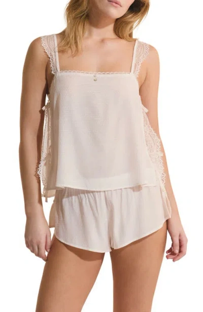 Etam Poudree Swiss Dot Lace Trim Camisole In Pink