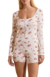 Etam Printed Long Sleeve Romper In White