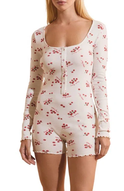 Etam Printed Long Sleeve Romper In White