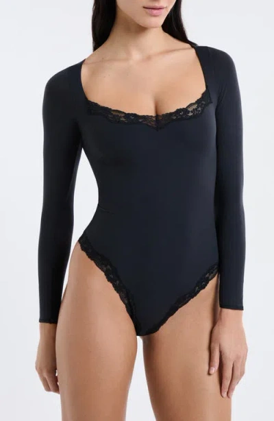 Etam Pure Soft Lace Trim Bodysuit In Black