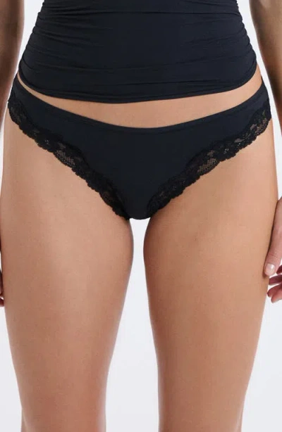 Etam Pure Soft Lace Trim Tanga Thong In Black