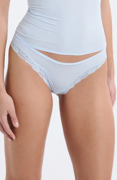 Etam Pure Soft Lace Trim Tanga Thong In Blue