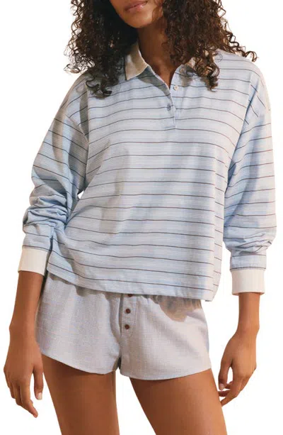 Etam Remi Stripe Cotton Polo Pajama Top In Blue