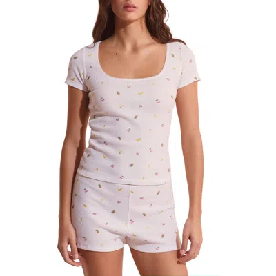 Etam Rives Fruit Print Waffle Knit Cotton Pajama Top In White