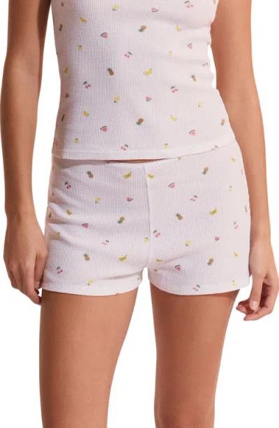 Etam Rives Fruit Print Waffle Knit Cotton Sleep Shorts In White