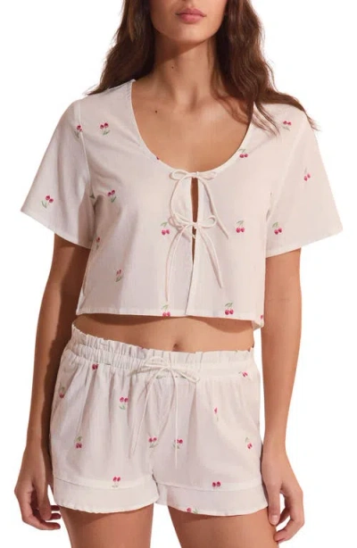 Etam Riviere Cotton Crop Pajama Top In Neutral