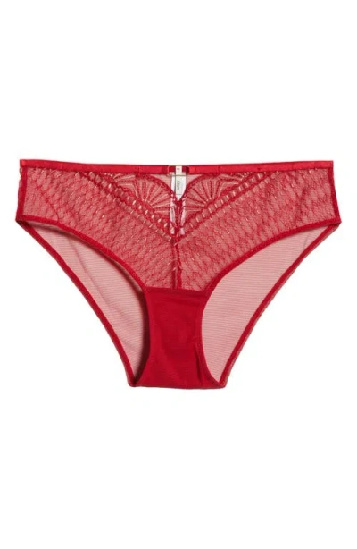 Etam Rosace Embroidered Tulle Shorty Briefs In Red