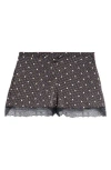 Etam Sentiment Polka Dot Lace Trim Satin Pajama Shorts In Black