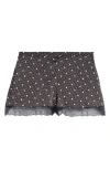 Etam Sentiment Polka Dot Lace Trim Satin Pajama Shorts In Black