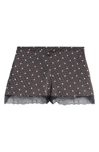 Etam Sentiment Polka Dot Lace Trim Satin Pajama Shorts In Black