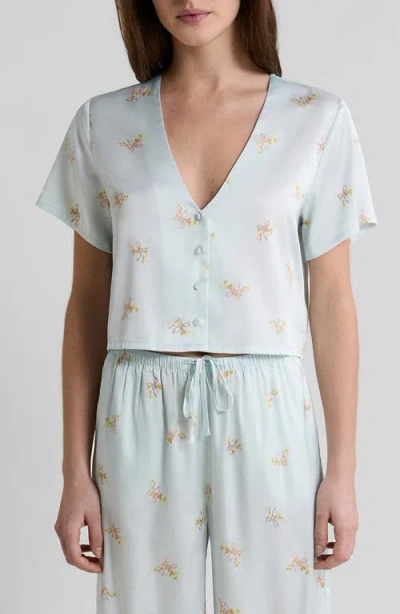 Etam Solia Floral Short Sleeve Pajama Top In Blue