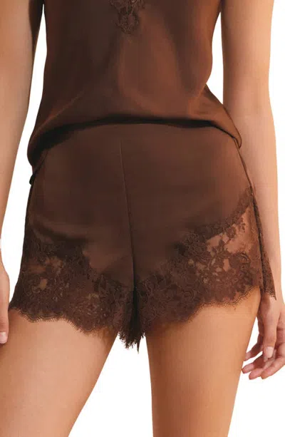 Etam Stella Lace Trim Sleep Shorts In Brown