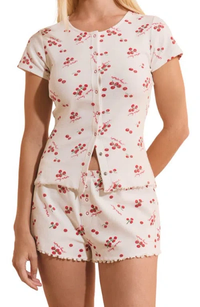 Etam Tige Tomato Print Pajama Shorts In Neutral