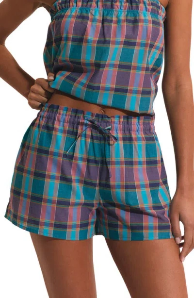 Etam Vagabonde Plaid Cotton Sleep Shorts In Blue