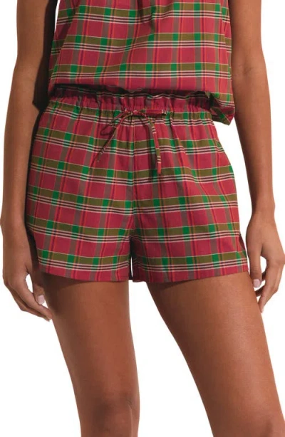 Etam Vagabonde Plaid Cotton Sleep Shorts In Red