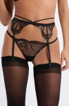 Etam Whisper Of Desire Porte Jarr Embroidered Rhinestone Garter Belt In Black