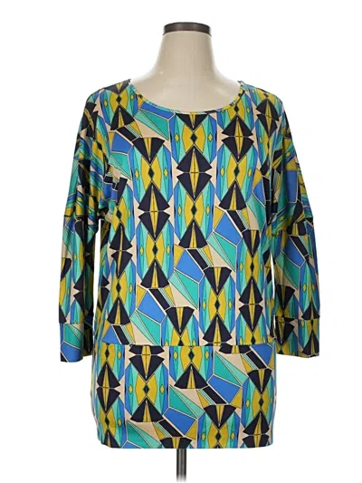 Pre-owned Etcetera 3/4 Sleeve Silk Top Blue Square Neckline Tops