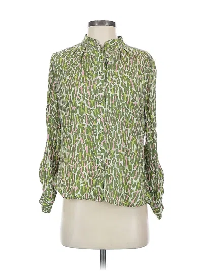 Pre-owned Etcetera 3/4 Sleeve Silk Top Green Animal Print Pattern Mock Neckline Tops