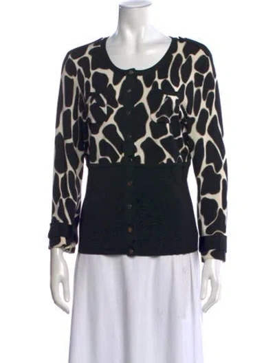 Pre-owned Etcetera Animal Print Crew Neck Sweater In Black
