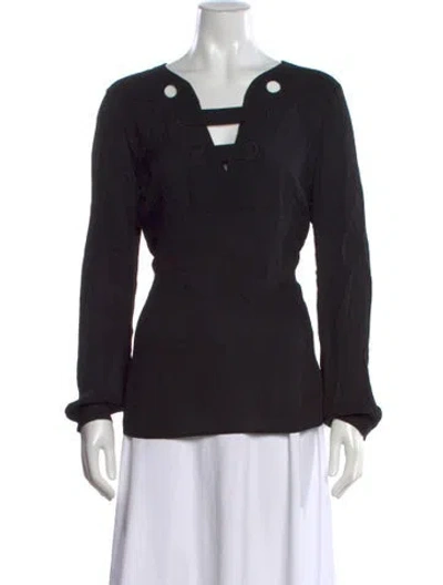 Pre-owned Etcetera Asymmetrical Long Sleeve Blouse In Black