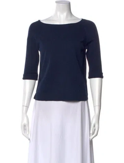 Pre-owned Etcetera Bateau Neckline Three-quarter Sleeve Top In Blue