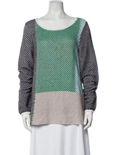 Pre-owned Etcetera Colorblock Pattern Crew Neck Sweater In White