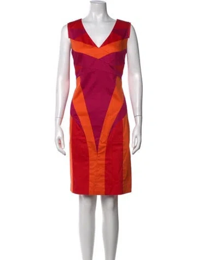 Pre-owned Etcetera Colorblock Pattern Knee-length Dress In Pink