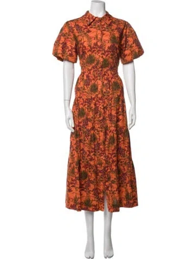 Pre-owned Etcetera Floral Print Long Dress In Orange
