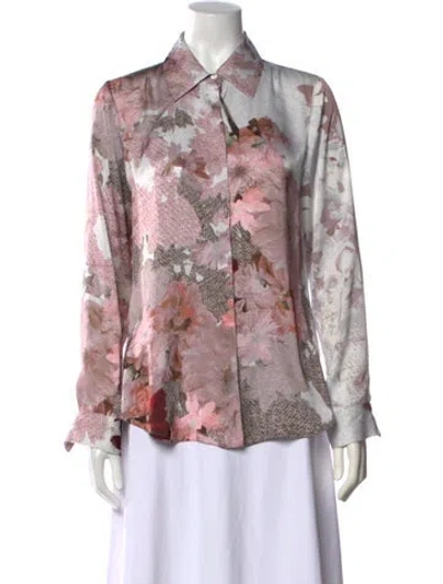 Pre-owned Etcetera Floral Print Long Sleeve Blouse In Pink