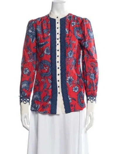 Pre-owned Etcetera Floral Print Long Sleeve Blouse In Red
